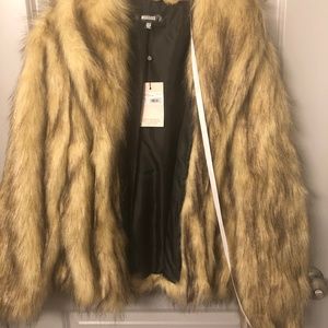 Collar Faux Fur Coat Brown